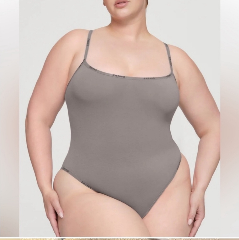 🏷️Skims 4X Cotton Logo Bodysuit Smoke